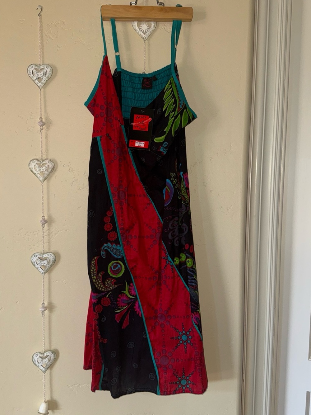 Colorful Teal, Red & Black Patterned Mini Dress